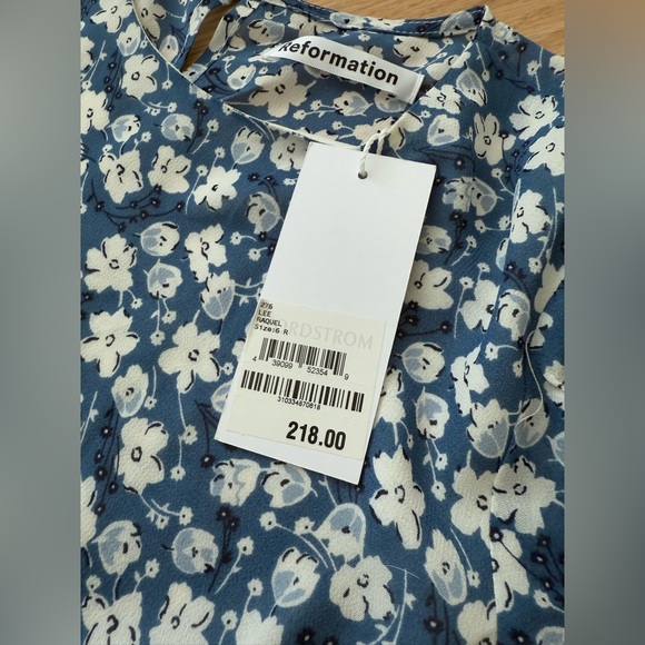 NEW WITH TAGS Reformation Lee Raquel Blue Floral Puff Sleeve Midi Dress Size 6 - Picture 6 of 16